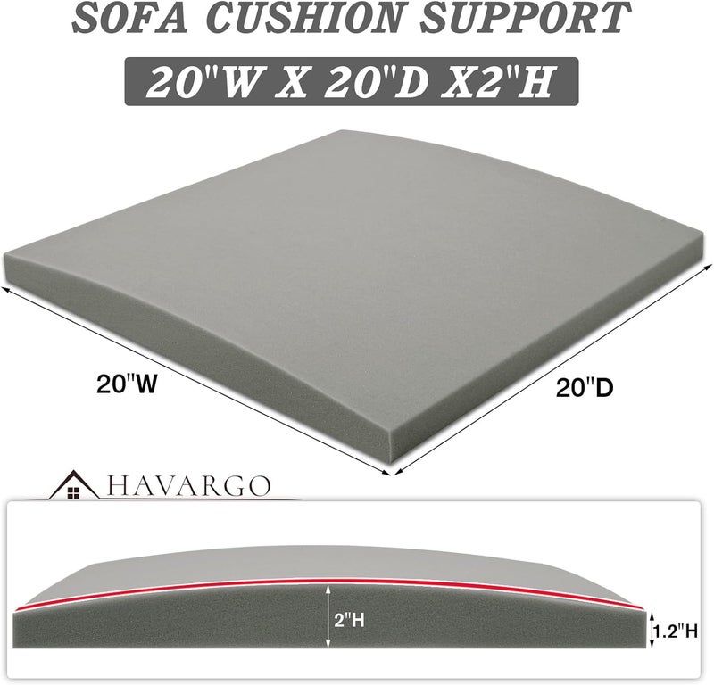 HAVARGO Couch Cushion Support for Sagging Seat 20X20X2 Inches Couch Supports for Sagging Cushions, High Density Foam Sofa Cushion Support with Anti Slip Mesh Fabric Light Grey Set of 3 - Image 2